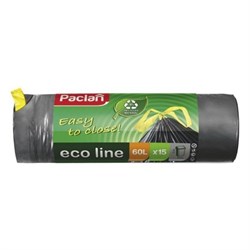 Мешки для мусора с тесьмой  ECO LINE  60л  15шт. (ПВД) (черный) - фото 8395912